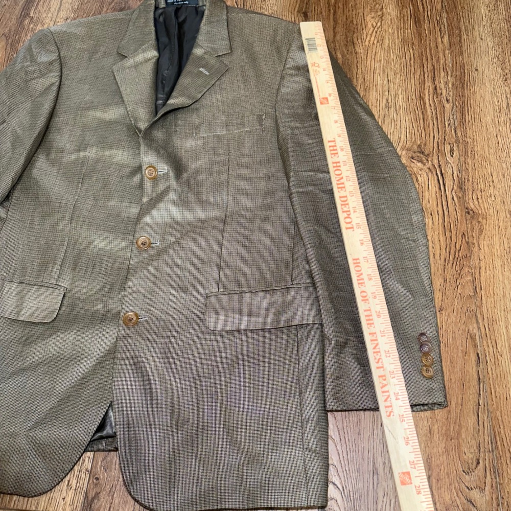 Andrew Fezza Fusion Silk Super 100s Wool Blazer Mens 40R Brown Micro Check - Picture 9 of 11